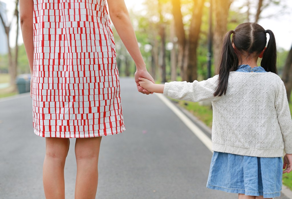 photograph of child holding hands with her legal guardian